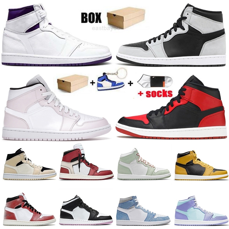 

with Box 2021 Jumpman 1 1s Basketball Shoes Women Mens High Og Hyper Royal Neutral Grey Bred Patent Electro Orange Shadow Barely Rose