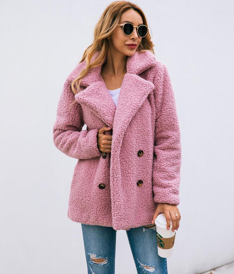 

Women' Jackets 2021 Winter Women Coats Suit Collar Buttons Pockets Thick Woolen Casual Loose Solid Long Sleeve Female Keep Warm Outwears, Jiao tan