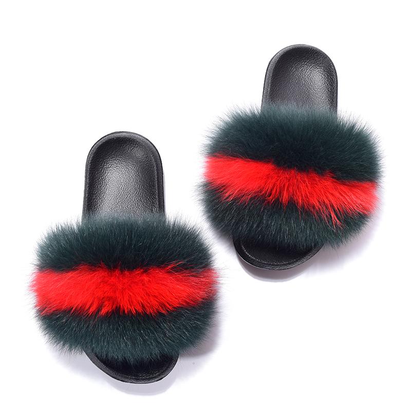 

Slippers Brand Fur Real Slides Lovely Plush Woman Summer Home Sandals Women Furry Flip Flops, Black