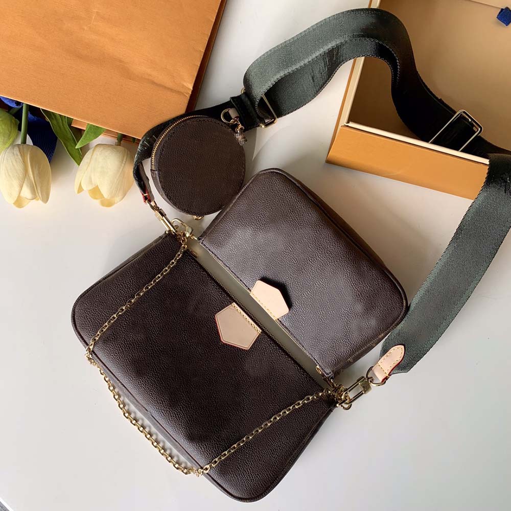 

m44823 3 piece set lady messenger bag fashion designer genuine leather classic women handbag woman coin purse wallet, Green