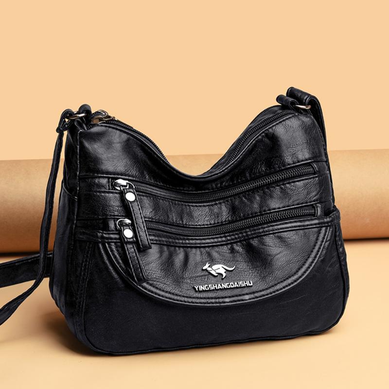 

Evening Bags Vintage Women Soft PU Leather Shoulder Crossbody Bag Casual Ladies Multi Layers Messenger Pure Color Large Capacity Handbags