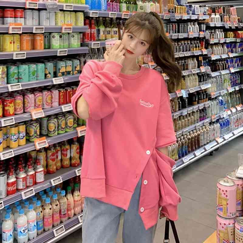 

National Sweater Women's Loose Spring And Autumn Long-sleeved Thin Coat Salt Series Hong Kong Trendy Round Neck Top 210608, Photo color