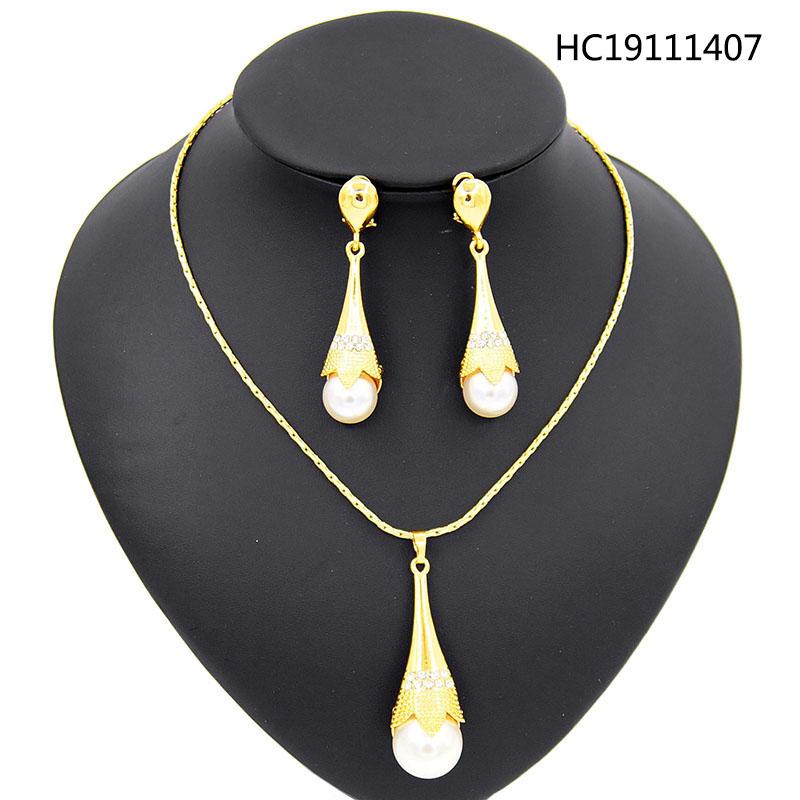 

earrings & necklace yulaili classic imitation pearls crystal pendant dubai fashion jewelry sets for women wedding accessories, Silver