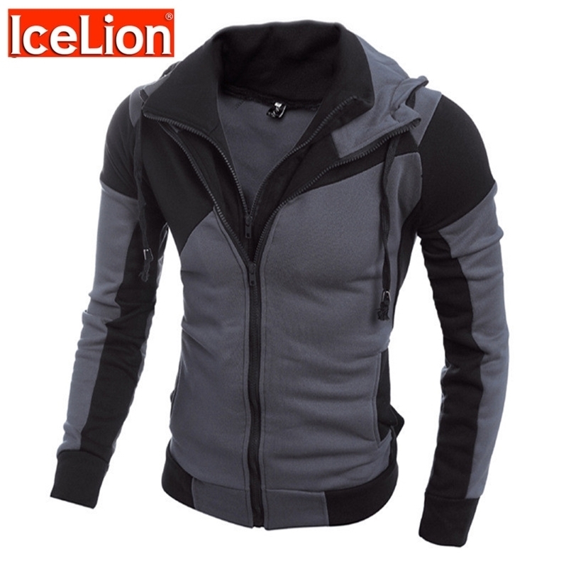 IceLion Autumn Hoodies Men Patchwork Zipper Cardigan Sweatshirts Slim Fit Sportswear Fashion Casual Tracksuit Drop 211014