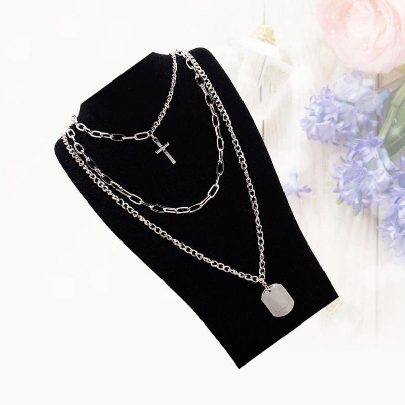 Pendant Necklaces Multilayer Alloy Chain Hip- Cross Double-layer Clavicle Jewelry Gift For Girls-image-699458429