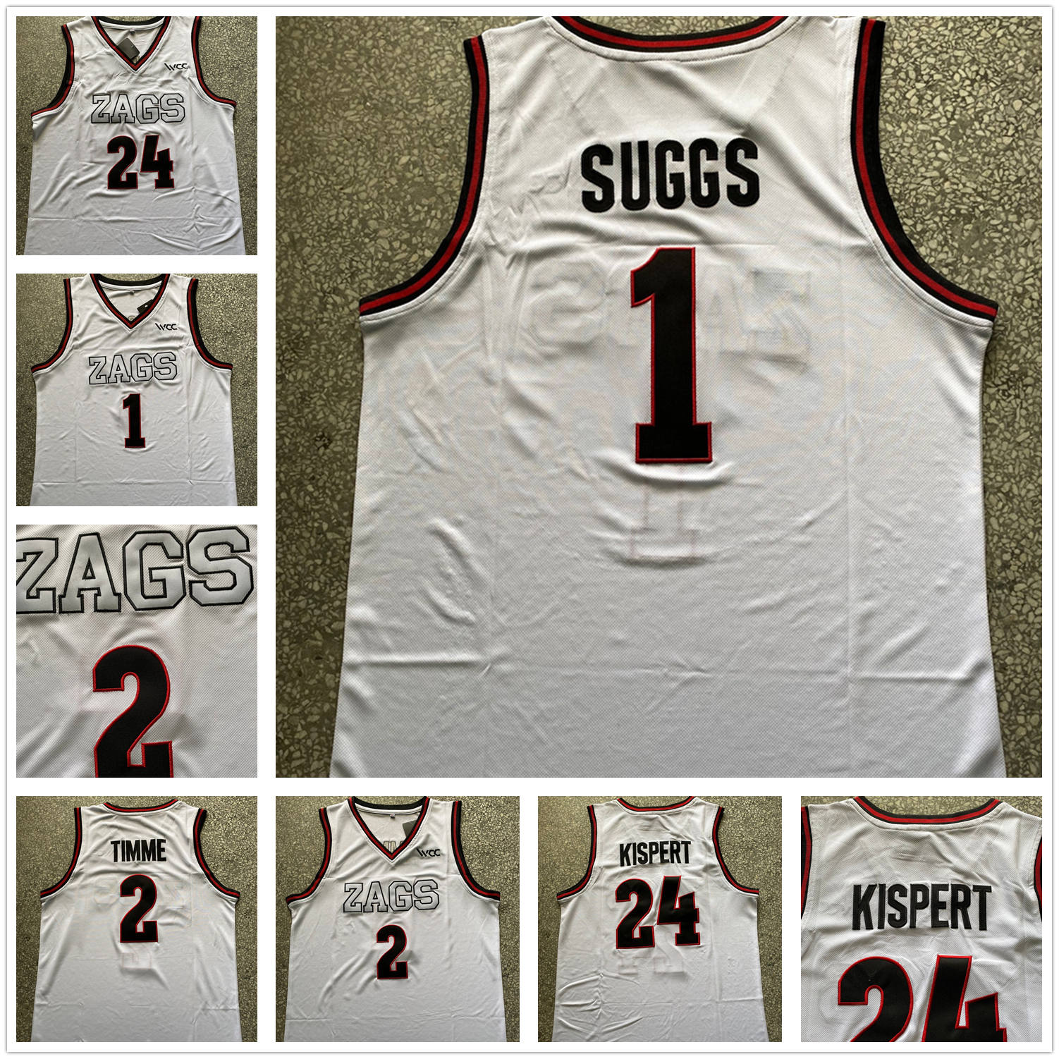 

Gonzaga Bulldogs College Basketball Jersey 1 Jalen Suggs 2 Drew Timme 24 Corey Kispert Jerseys ZAGS Men' Stitched, White
