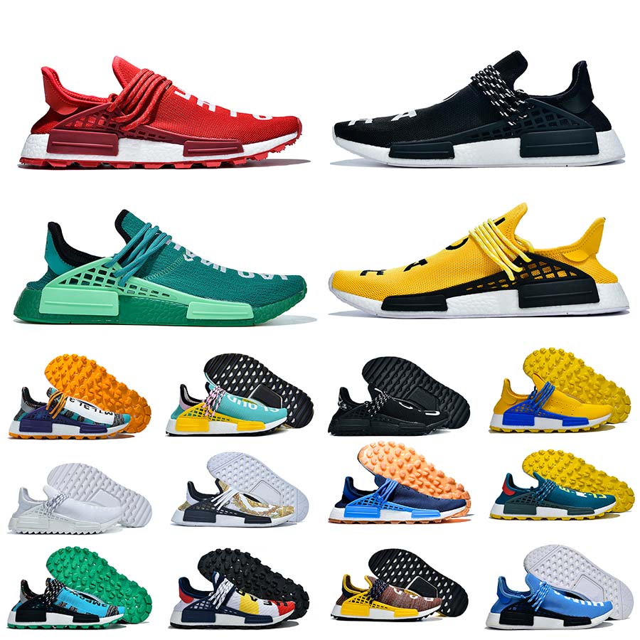 

2021 Top NMD Pharrell Williams Human Race Running Shoes Solar Pack Mother BBC Black Yellow Mens Womens trainers Multi-Color Pale Nude Nerd Cream Sneakers, Shown