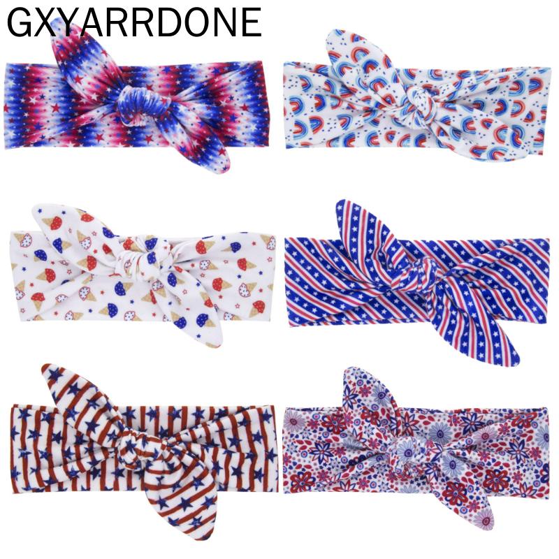 

July Fourth Independence Day Top Ear Turbans Stars Print Headband For Baby Girls DIY Hair Accessories Kids Headwraps
