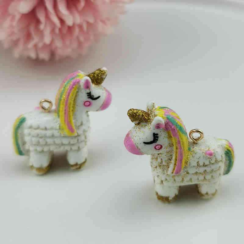 

6pcs Shinny Dreamlike Unicorn Resin Charms For Pen Necklace Pendants Findings Cute Keychain DIY Jewelry Accessories Big Size