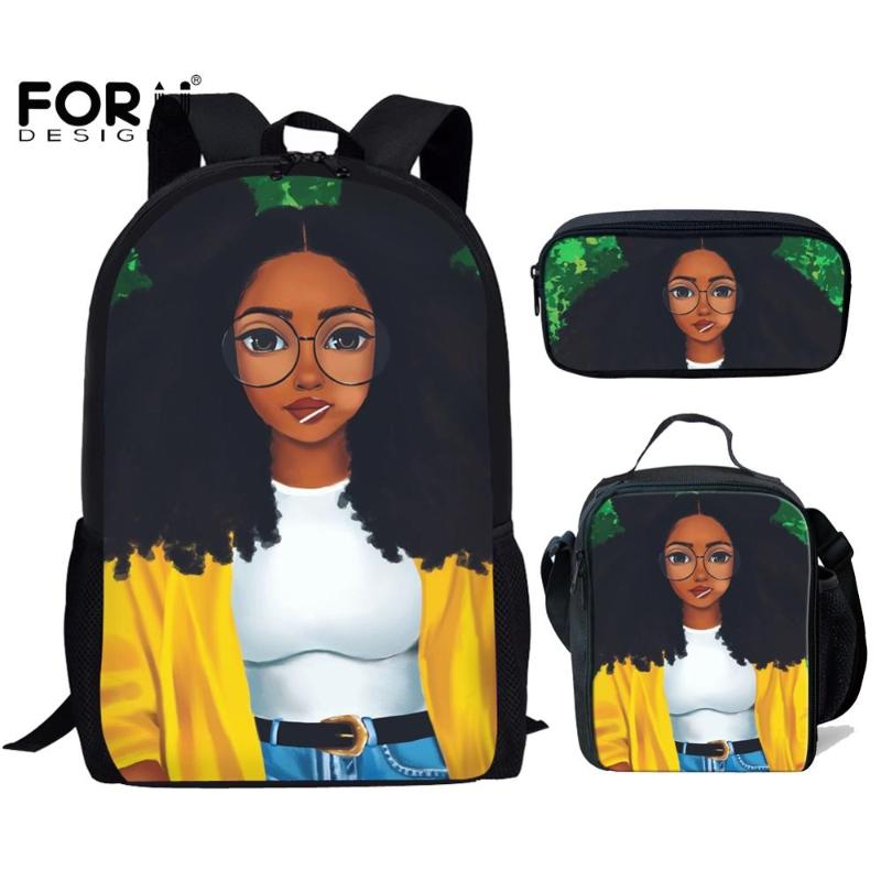 

School Bags FORUDESIGNS Fashion Girls Students Backpack Super Light 3D Printing Backpacks Set 2021 Cute Hair Art Afro Women Patetrn