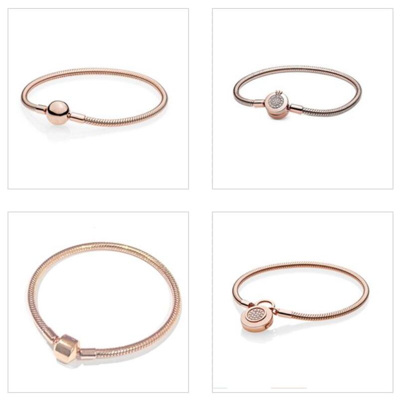 

S925 Sterling Silver Bracelet Set Original Box for Pandora 18K Rose gold Bangle Fit Clasp Charm Women Gift Jewelry