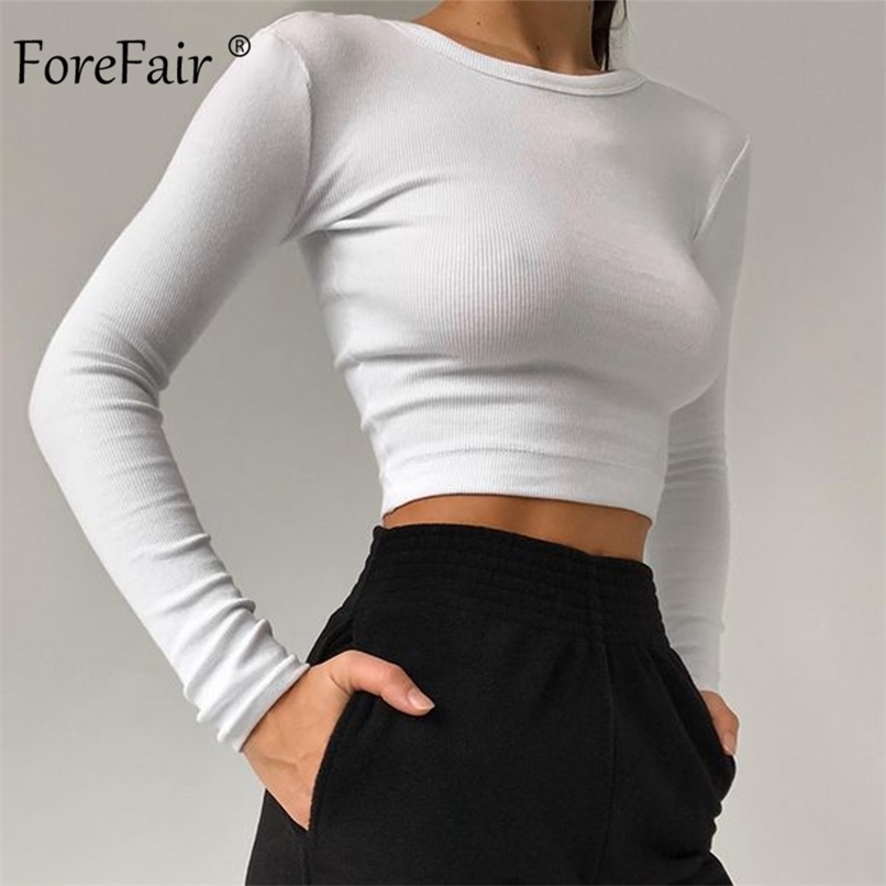

Forefair Autumn Long Sleeve Knitted Women T Shirt Basic Solid Skinny O Neck Streetwear Casual Female Crop Tops Tees 211110, Brown tops