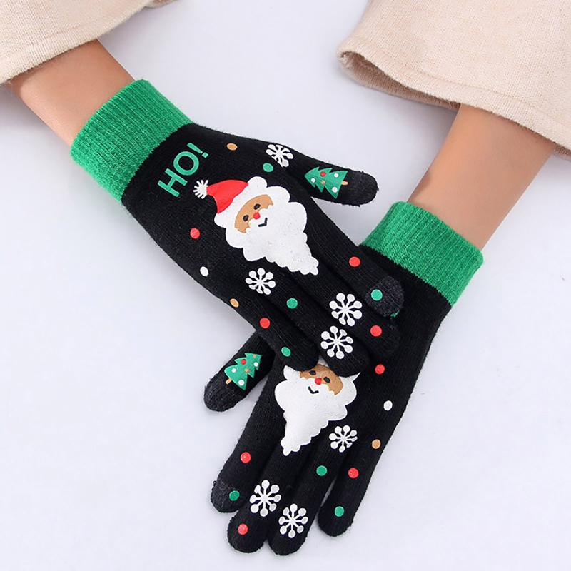 

Five Fingers Gloves Winter Touch Screen Women Warm Stretch Knit Mittens Imitation Wool Full Finger Guantes Female Christmas Fawn, Blue;gray