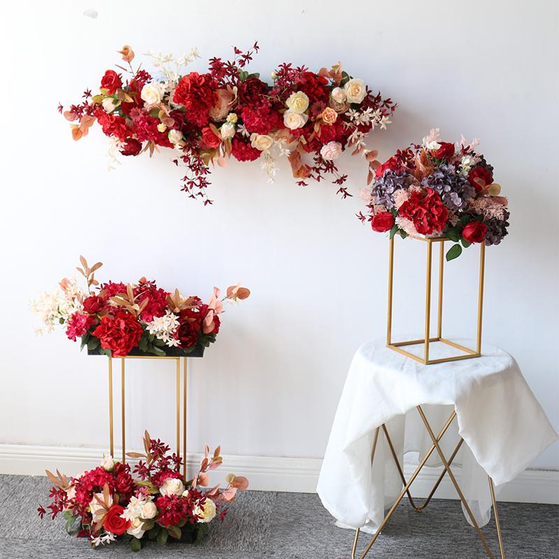 

Decorative Flowers & Wreaths Red Wedding Arch Decor Flower Arrangement Event Leaves Row Centerpiece Stand Party Supplies Decoration