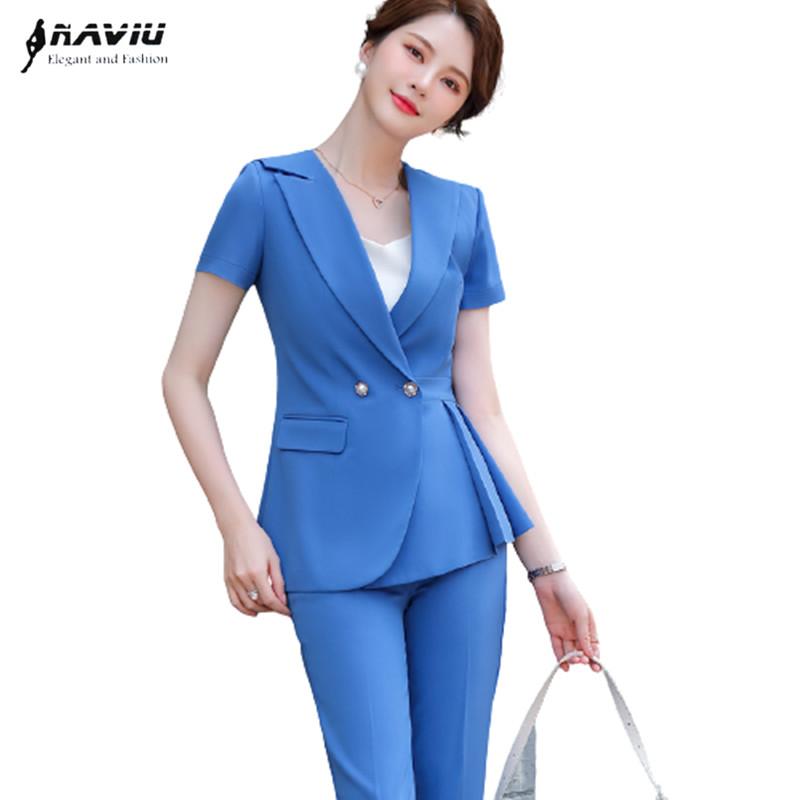 

Women' Two Piece Pants Naviu Fashion High Quality Short Sleeve Suit Or Blazer For Women Summer Wear Office Lady Style Uniform, White blazer