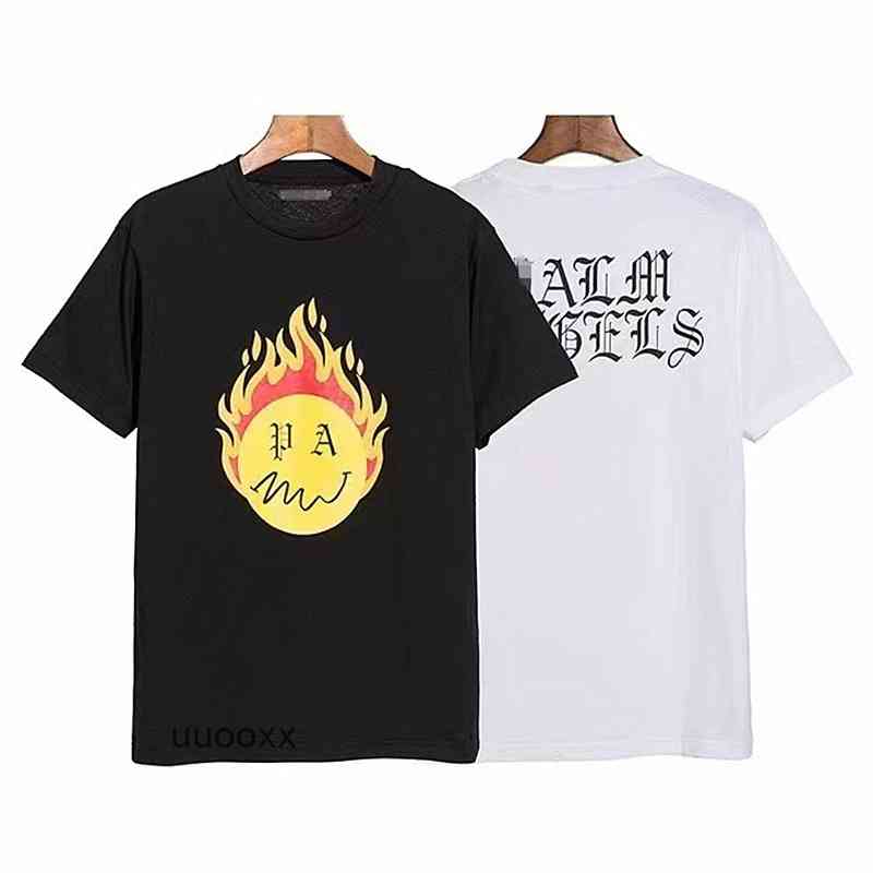 

designer T shirts print Angel trend Palm flaming ball print short sleeve t-shirt men and women BF loose letter half sleeve, White;black
