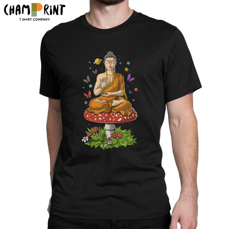 

Men' T-Shirts Men Mushroom Buddha Fun 100% Cotton Tee Shirt Short Sleeve T Shirts Round Collar Clothes Summer, Black