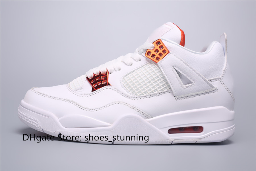 Top Quality Shoes Womens Mens Jumpman 4S Retro White Oreo Basketball Shoe White Metallic Orange Trainers Come With Shoebox Size 36-46 Available