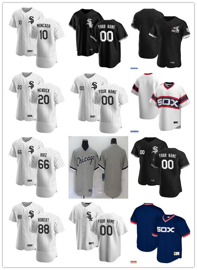 

Men Women Youth Chicago White Sox 20 Danny Mendick 10 Yoan Moncada 88 Luis Robert 66 Jose Ruiz Black Custom Baseball Jersey, Blue;black