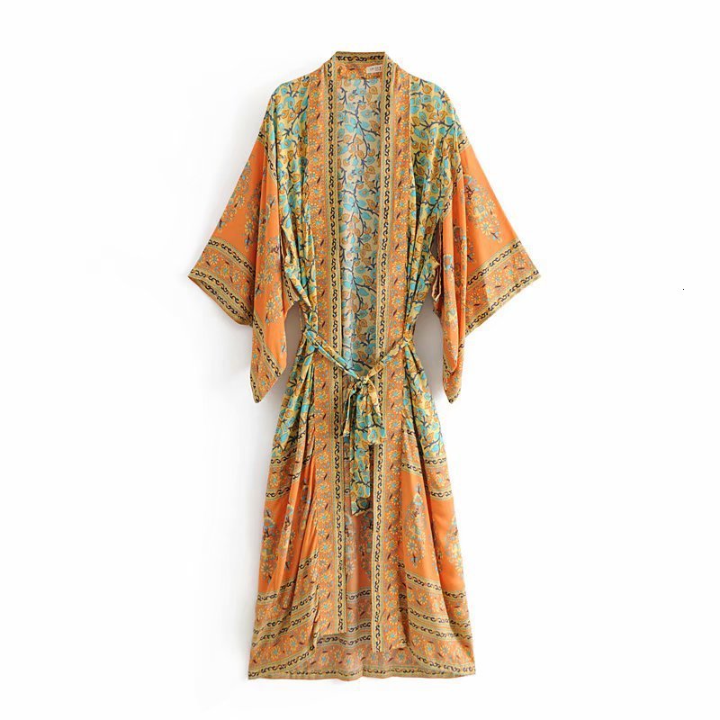 

Women' Blouses & Shirts Women Floral Printed Bohemian Long Kimono Cardigan Sashes Boho Tops Flare Sleeve Casual Beach Holiday Max, Color as shown
