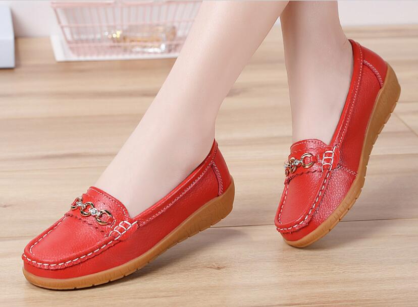 

2020 new real cowhide single shoes soft sole peas shoes women casual shoes size 35-42, Yellow