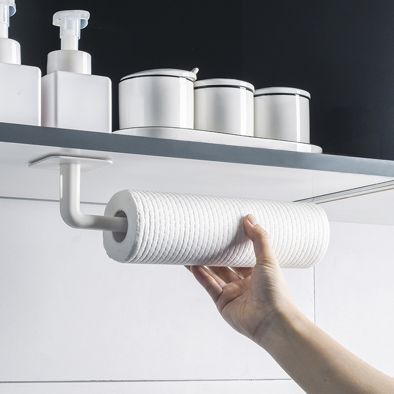 2 Pcs Multifunctional Punch Wall Self-adhesive Hook Under Cabinet Paper Roll Rack Towel Holder Tissue Hanger Storage Rack-image-690925499