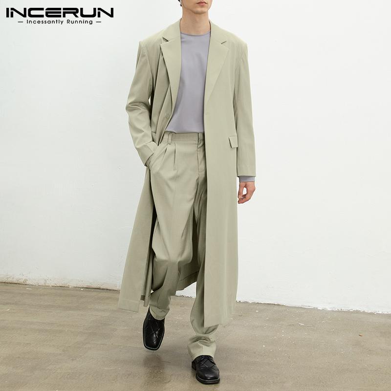 

Men's Trench Coats INCERUN Men Lapel Long Sleeve One Button 2021 Style Windbreaker Streetwear Solid Loose Fashion Casual Thin 7, Tan;black