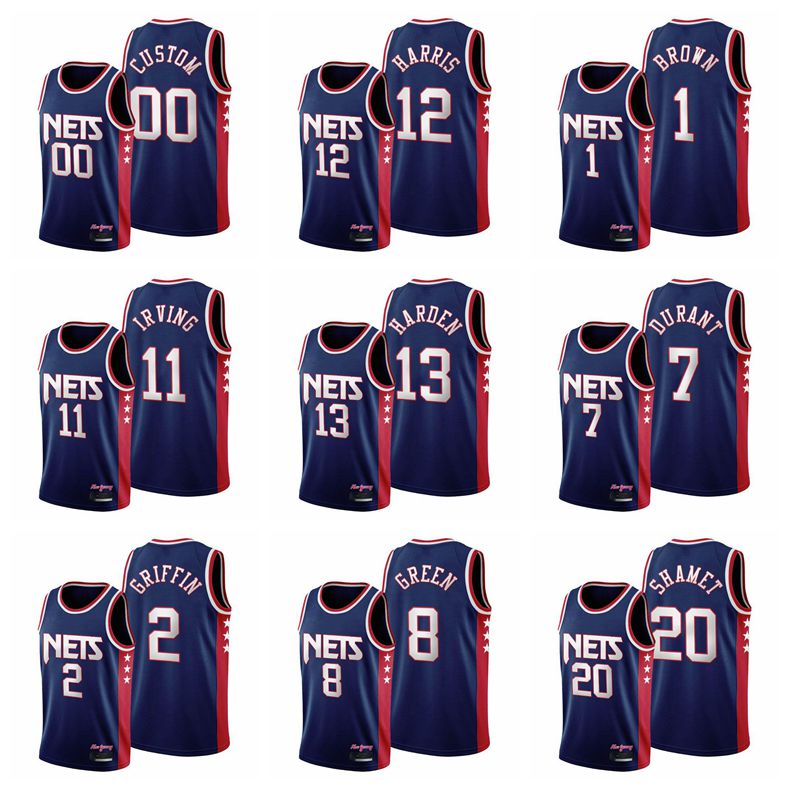 

Brooklyn's Nets's Kevin Durant 7 Basketball Jerseys James Harden 13 Kyrie Irving 11 Griffin Joe Harris Navy BrooklynCity Jersey 20, Black;red