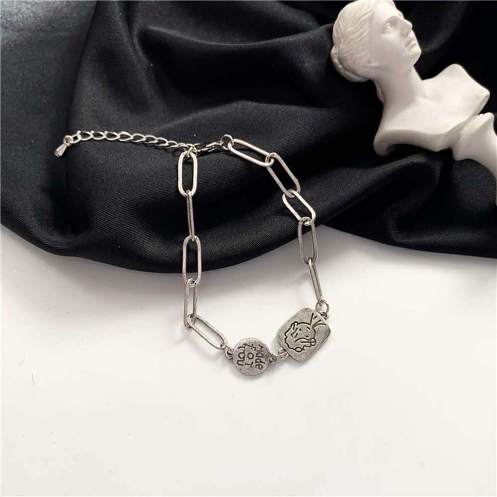 

Character Engraved Bracelet for Korean women, Golden;silver