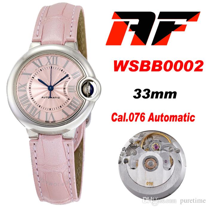 

AF WSBB0002 33mm CAL.076 Automatic Womens Watch Pink Texture Dial Silver Roman Markers Leather Strap Super Edition 2021 Ladies Watches Puretime, Customized enhanced waterproof service