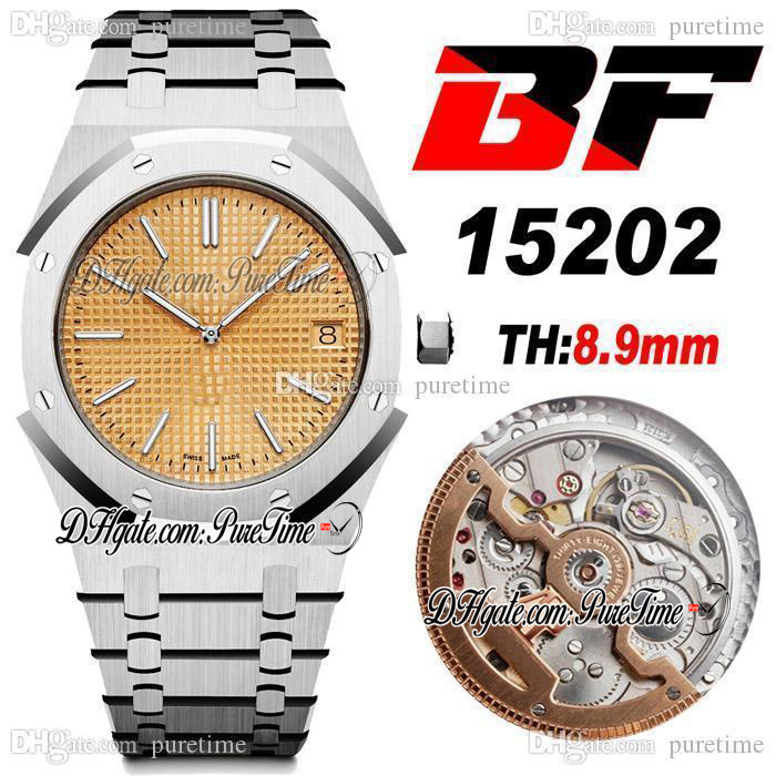 

2021 BF V2 39mm Extra-Thin 15202 CAL A2121 Automatic Mens Watch Yellow Texture Dial Stainless Steel Bracelet Super Edition PTPA Puretime b2, Customized enhanced waterproof service