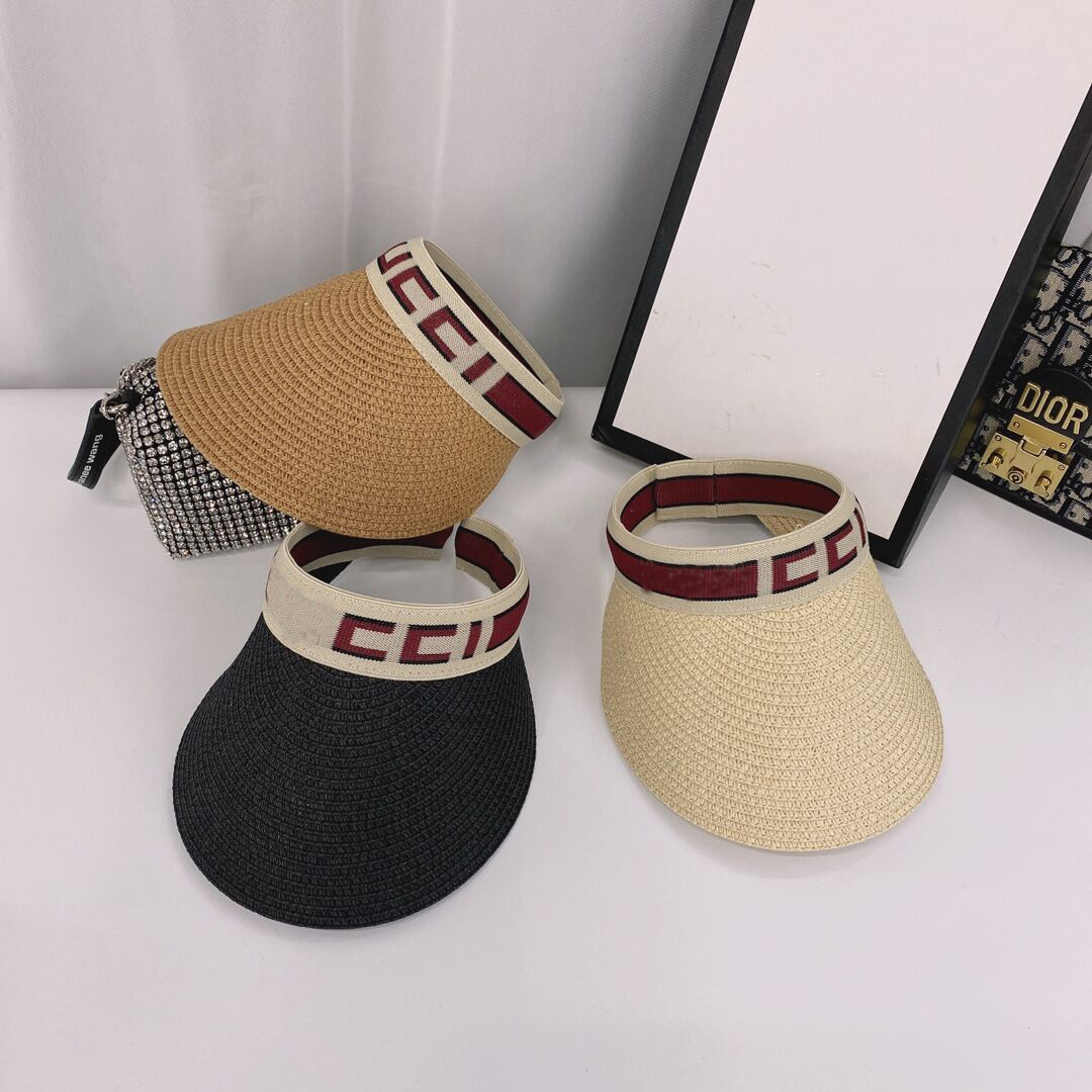 

3 Colors Luxury Red White Lertter Print Straw Caps Without Top Holiday Beach Hat Fashion Womens Wide Brim Hats High Quality Sun Hat Tide Fisherman Hats adjustable, Khaki
