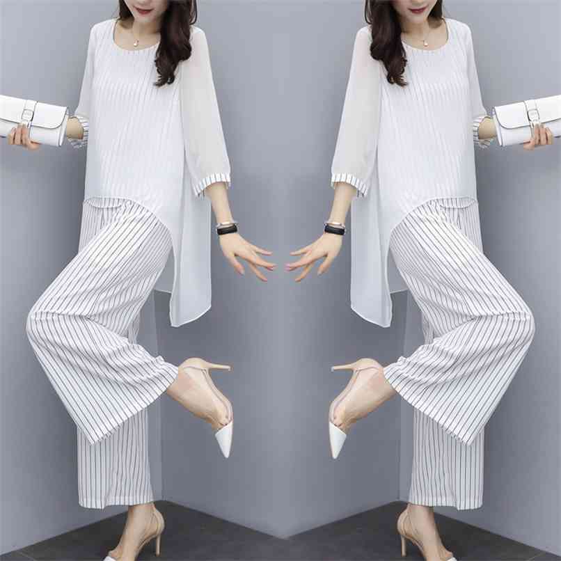 

Chiffon Pantsuits Women Pant Suits For Mother of the Bride Outfit Formal Wedding Guest Striped Wide Leg Loose 3 Piece Sets 210520, Black