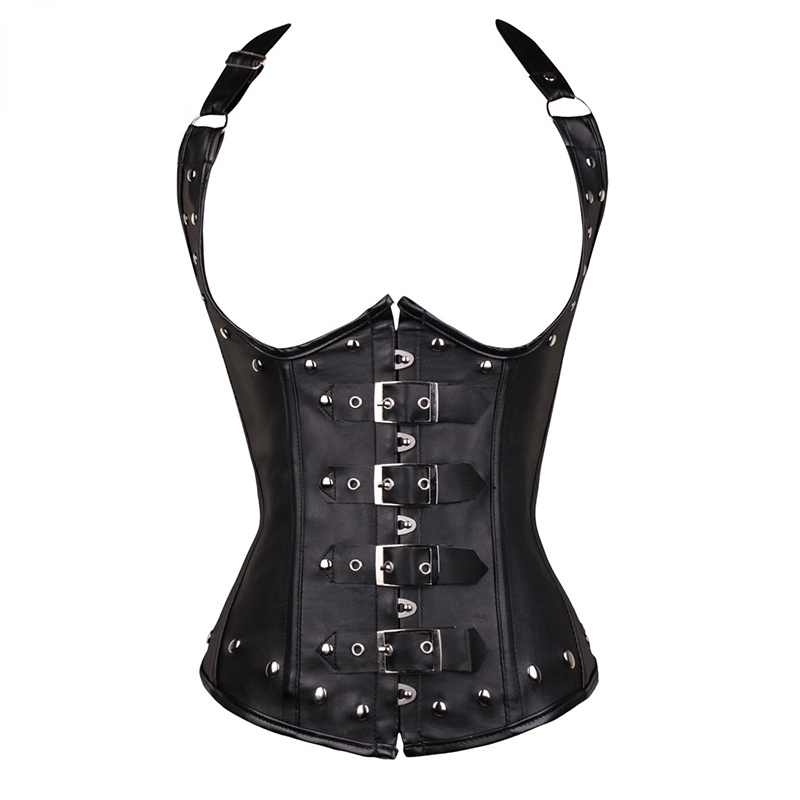 

Black Women's Punk Style Spiral Steel Boned Waist Trainer Cincher Shaper Faux Leather Corset Underbust For Party Costumes 8256, Red