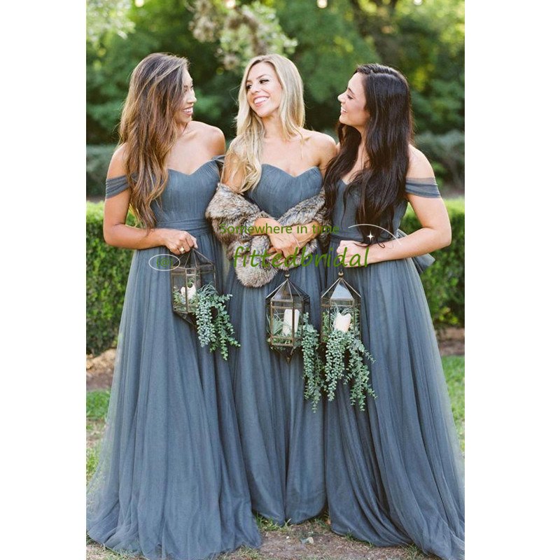 

Blushing Pink Long Formal Full Length Modest Chiffon Beach Evening Bridesmaid Dresses With off shoulder Ruched Bridesmaids wear