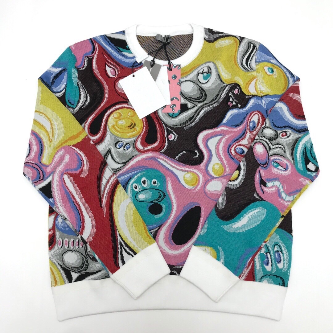 

21FW early spring LONG sleeve italy paris sweaters colorful printting loose for Men Women High Street Fashion Breathable in autumn winter 0623, Multi
