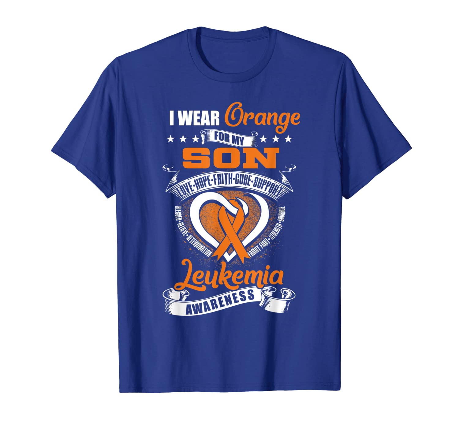 

i wear orange for my son leukemia awareness gift shirt, White;black