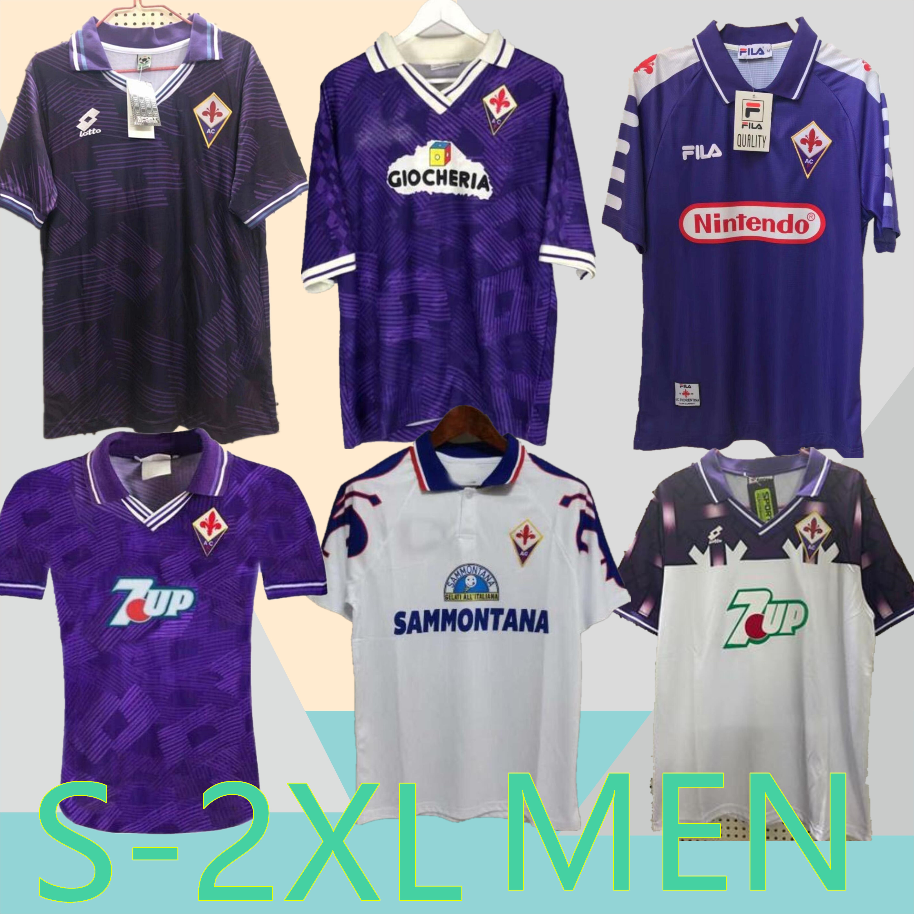 

99 20 96 00 98 Retro Fiorentina Soccer Jerseys BATISTUTA RUI COSTA Custom Vintage 92 93 Florence Home long Football Shirt Camisas de Futebo, Black;yellow