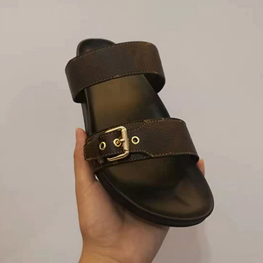 

sell well slippers slides summer flats real leather platform sandals shoes ladies beach 003, Black