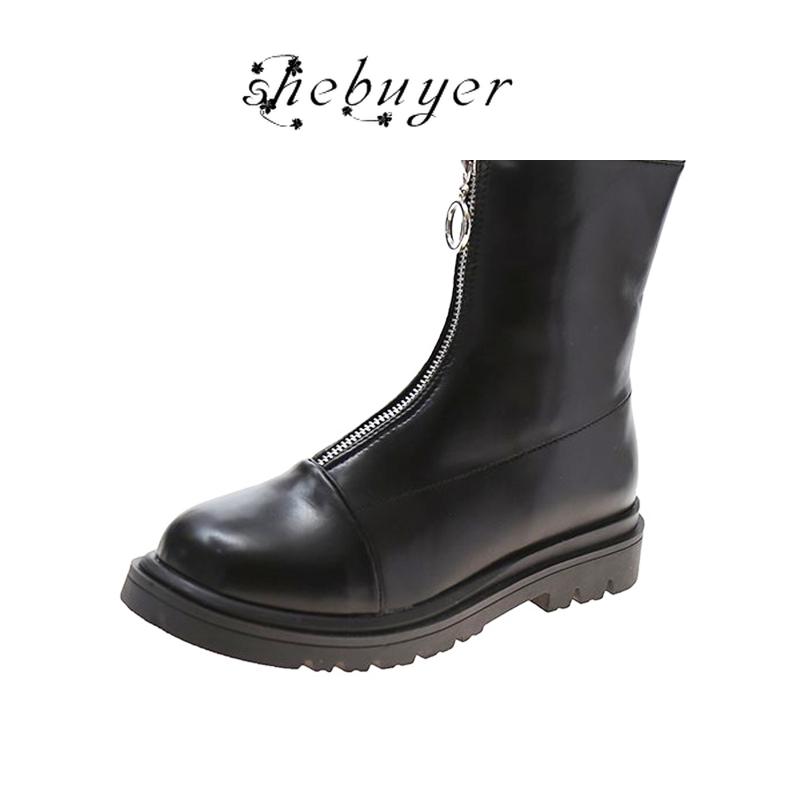 

Boots Winter Women Combat 2021 Gothic Shoes Motorcycle Fashion Black Beige Zipper Warm Ankle