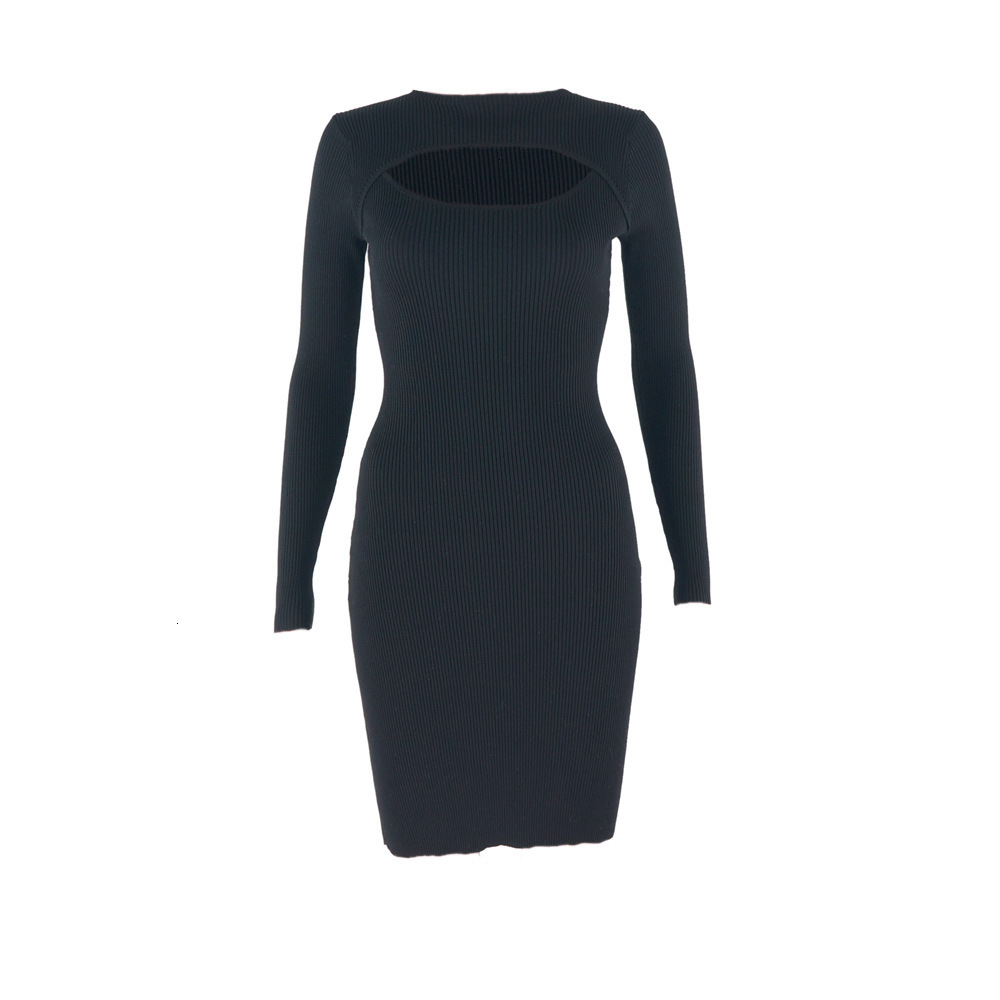 

Japanese spring women's sexy open chest long sleeve knitted dress, Black Slim and slim, with fur skirt on the inside, Black;gray