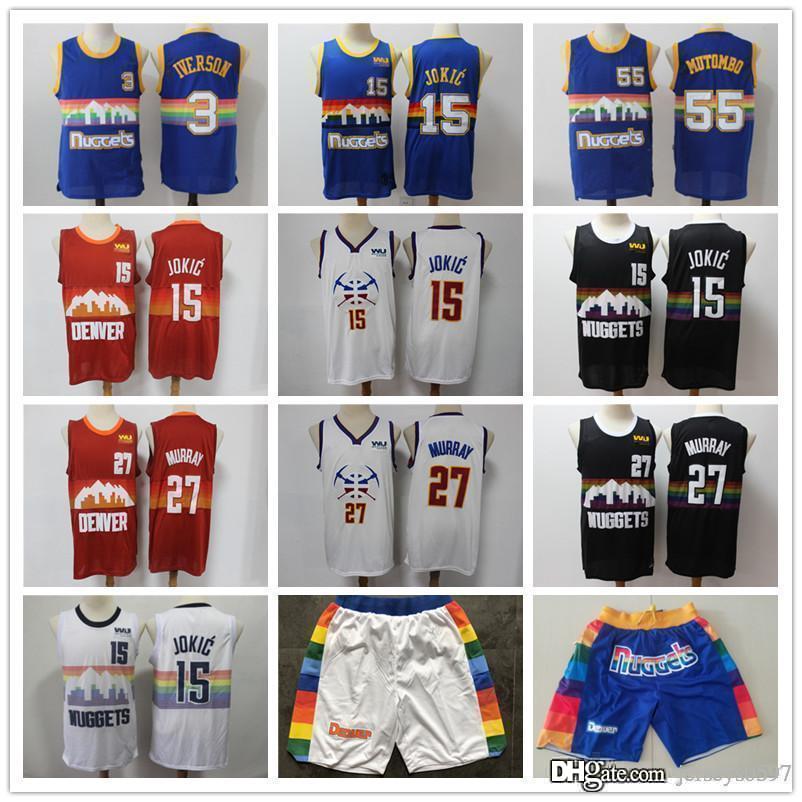 

Mens DenverNuggetsJersey Dikembe 55 Mutombo Allen3IversonNikola 15 JokicJamal 27 Murray Basketball Jerse, Color