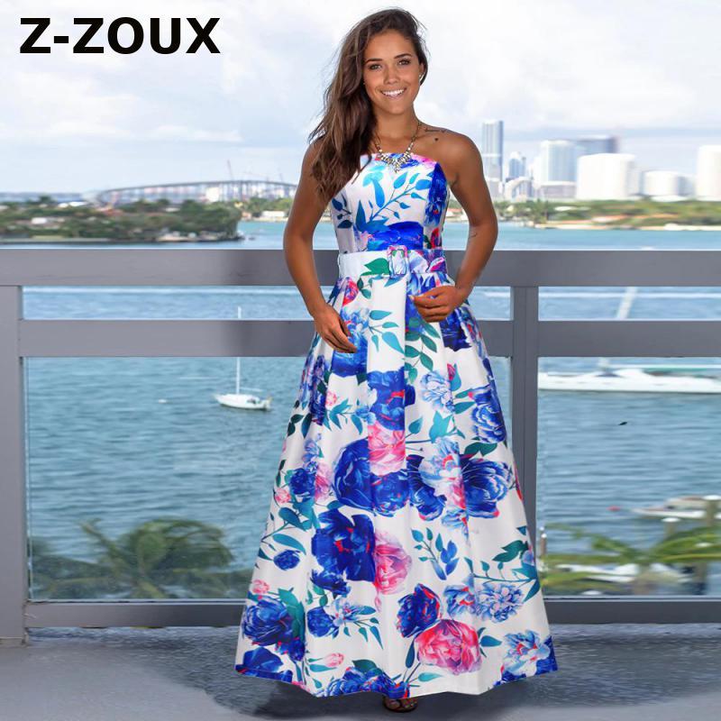 

Women Dress Printed Spaghetti Strap es High Waist Bohemia Sexy Long Print Floral Maxi es Spring Summer 210524, Blue