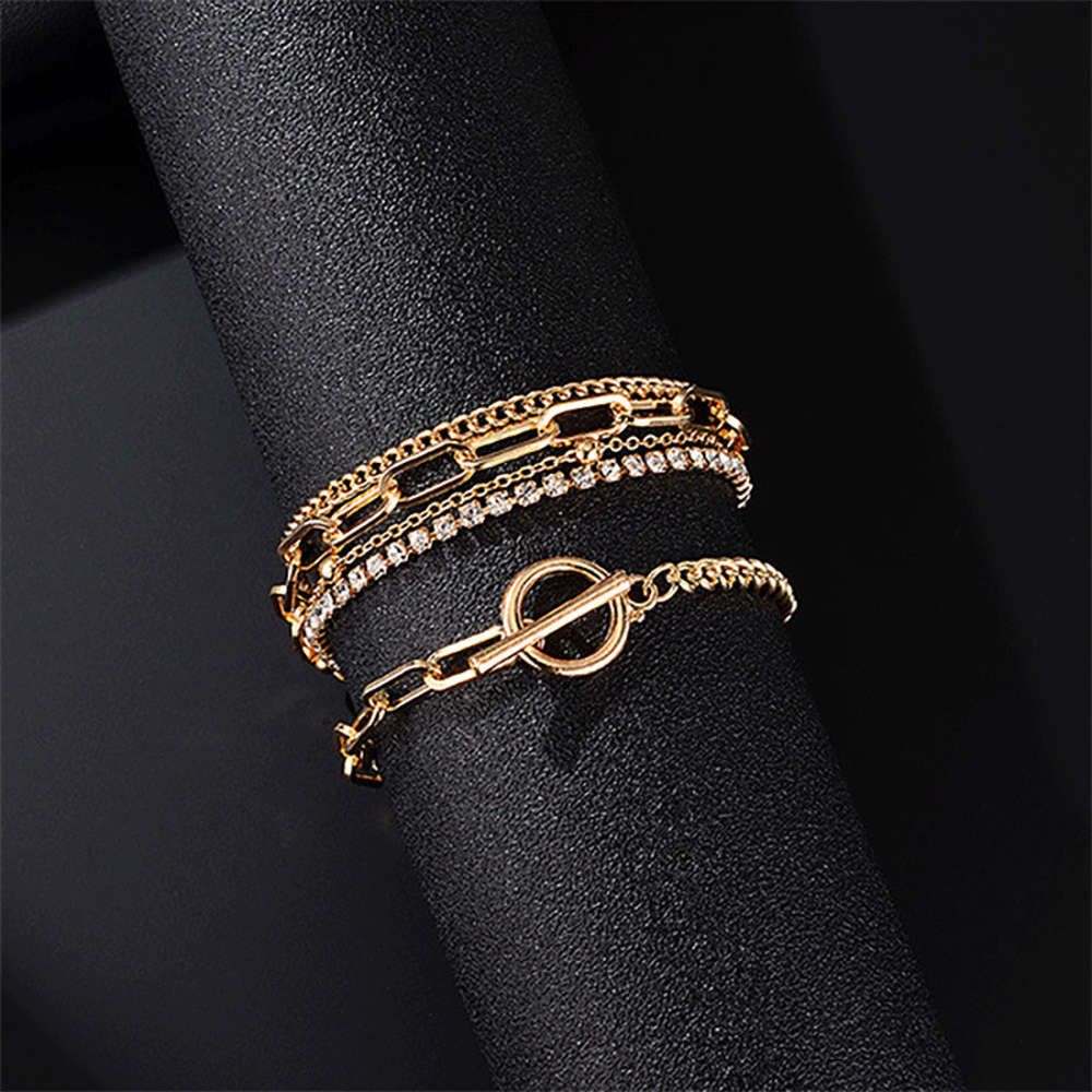 

Hand catenary Cuba chain diamond bracelet women's Metal rap hip hop Bracelet, Black