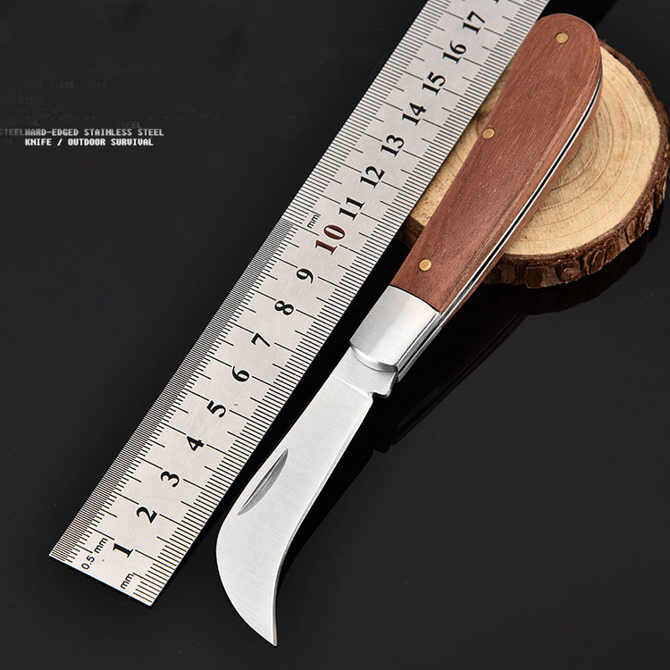 

Hand Tools Mini CS Gift folding pocket Pineapple fruit peeling knife Tactical survival camping EDC tool steel+wood handle 3cr13 blade 56HRC