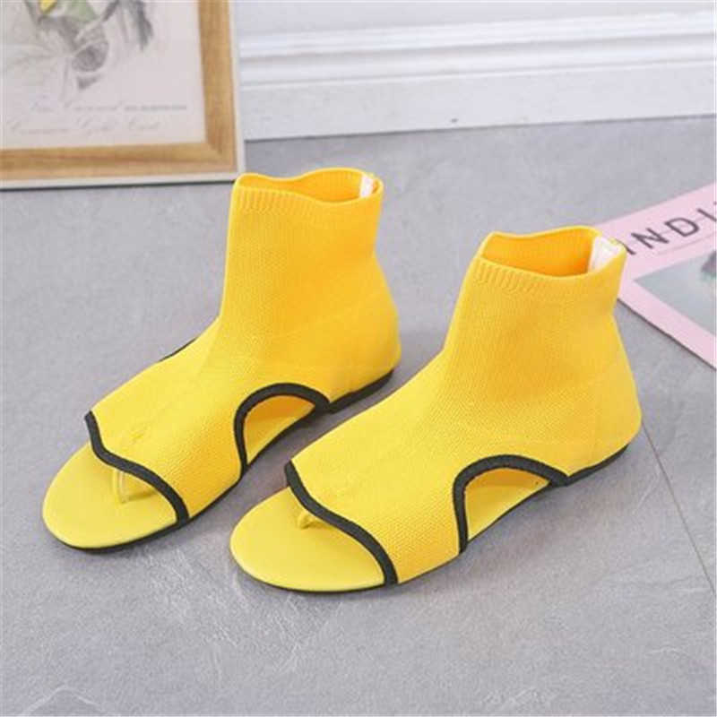 

Summer Casual Shoes Women's Fashion Flat Knitted Woolen Thong Sandals Boots zapatos de mujer sapato feminino -40 Yellow Black Y0721