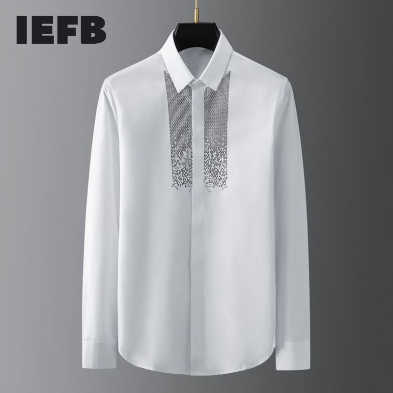 

IEFB Men's Wear Black And White Stamping High Quality White Shirt Spring Tops Big Size Blouse 9Y5555 210524
