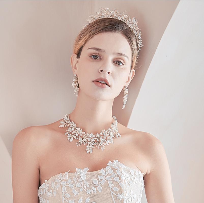 

Headpieces Bridal Wedding Crystal Bride Hair Accessories Pearl Flower Headband Handmade Hairband Beads Decoration Comb For Women