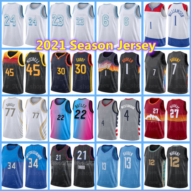 

Kevin 7 Durant Luka Jimmy Doncic Butler Jersey Donovan Anthony Mitchell Antetokounmpo Edwards Williamson Lillard Harden Curry Tatum Jerseys, 2021 new jersey