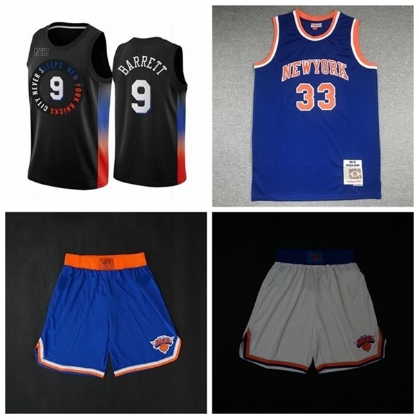 

06Mens Yor k Knick Throwback Jersey Patrick 33 Ewing Walt 10 Frazier R.J. 9 Barrett Basketball Shorts Basketball Jerseys Blue 1219, Black